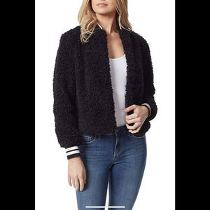 Jessica Simpson Women Long Slv Faux Fur Bomber Jacket Black - Regular